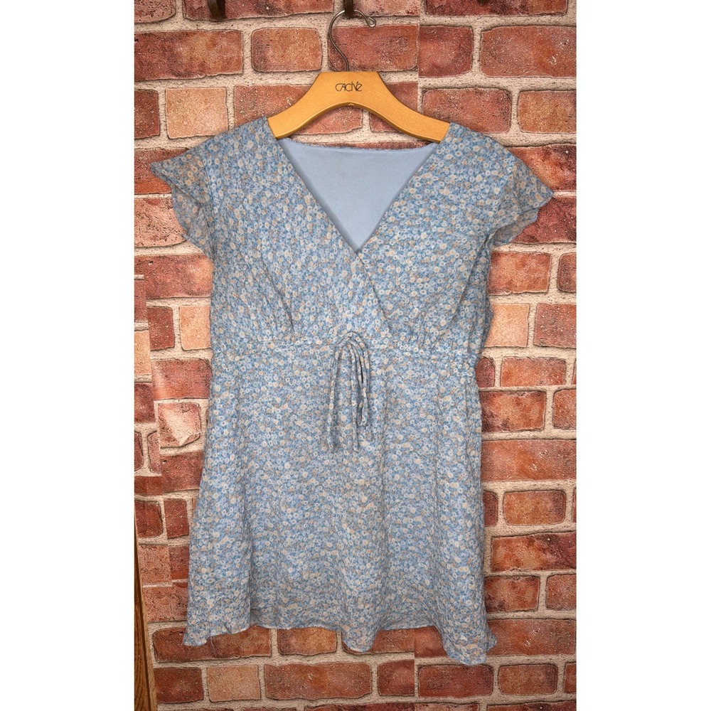 Cache Blue Floral V-Neck Flutter Sleeve Empire Waist Mini‎ Dress Cottagecore
